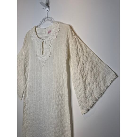 1970s Evelyn Pearson Embroidered Muslin Boho Dress with Bell Sleeves small - Picture 13 of 16